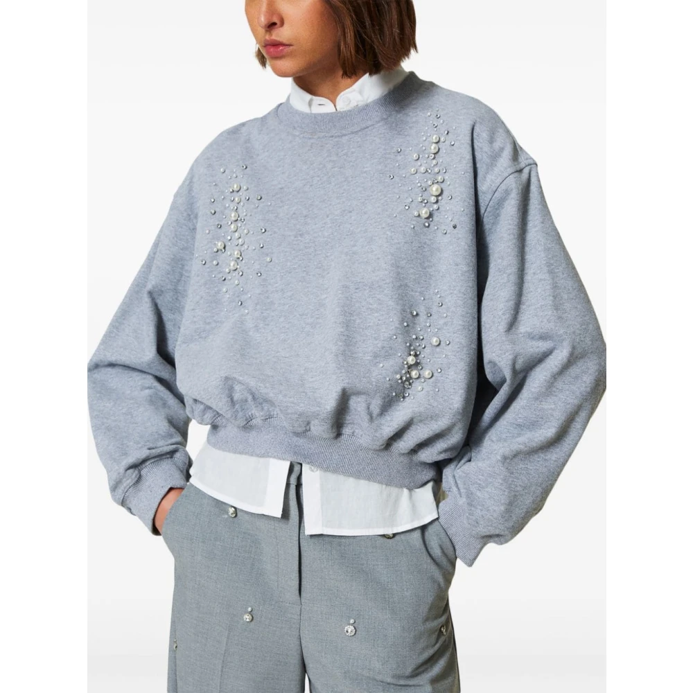 Twinset Grijze Gebreide Trui met Faux-Parel Versiering Gray Dames
