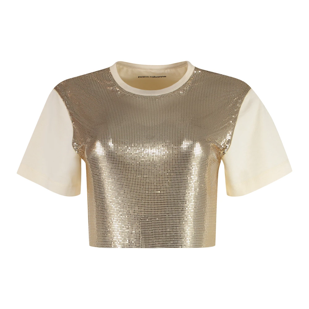 Paco Rabanne Metalen Paillet Katoenen T-shirt Yellow Dames