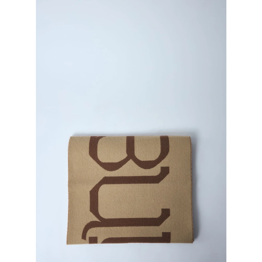 Burberry Jacquard Logo Wollen Sjaal Rechthoekig Ontwerp Beige Heren