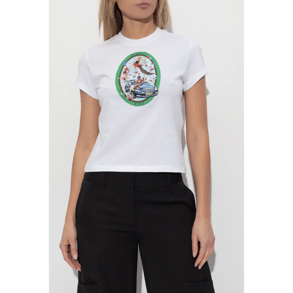 Off White T-shirt met logo White Dames