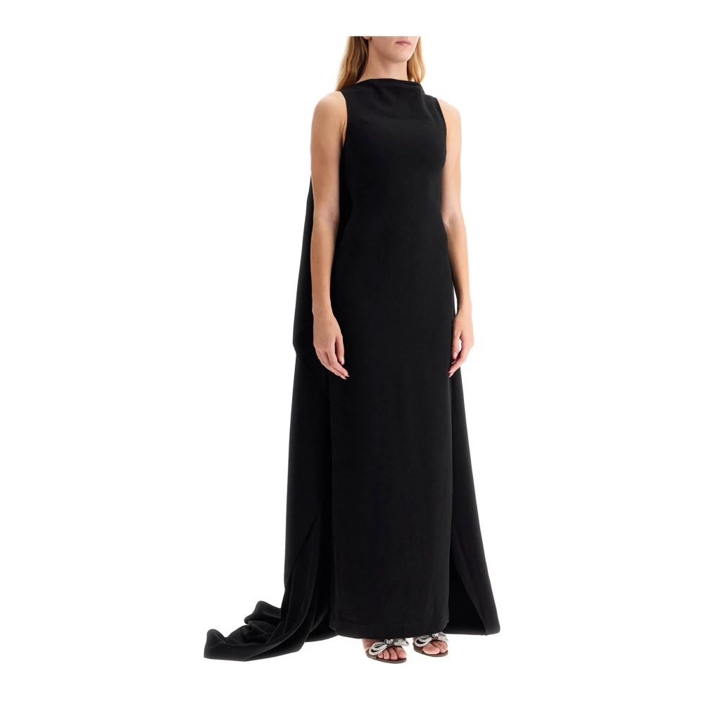 Solace London Elegante Lange Cape Jurk Black Dames