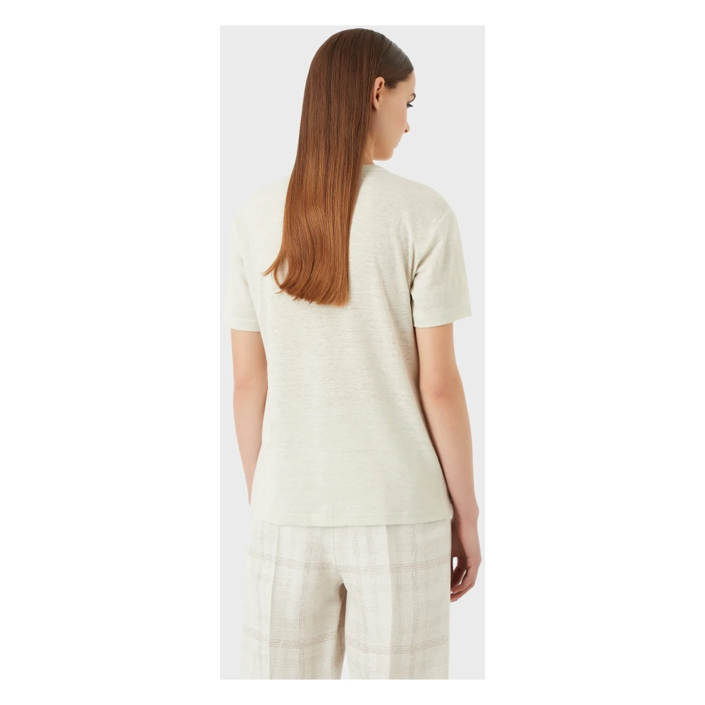 Emporio Armani Iconische Jersey T-shirt met Logo Print Beige Dames
