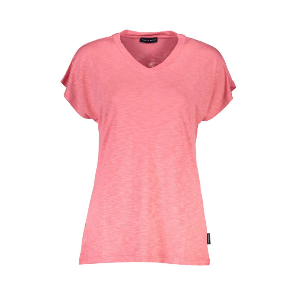 North Sails Korte Mouw Viscose T-Shirt V-Hals Logo Pink Dames