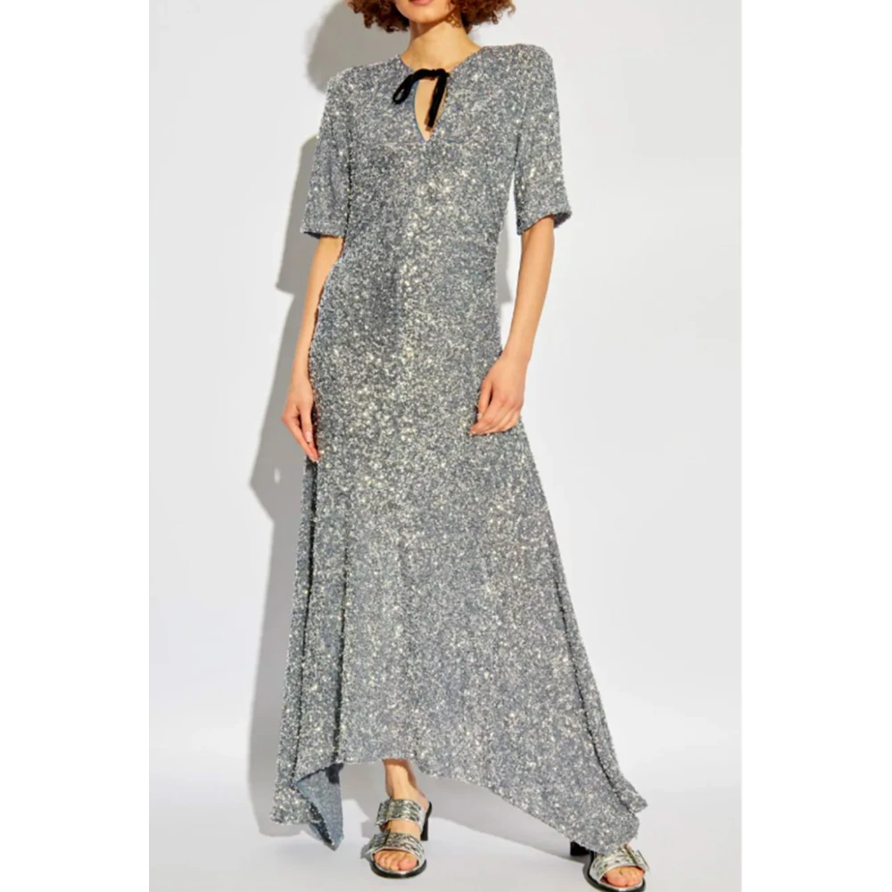 Ganni Paillet Versierde Sleutelgat Jurk Gray Dames