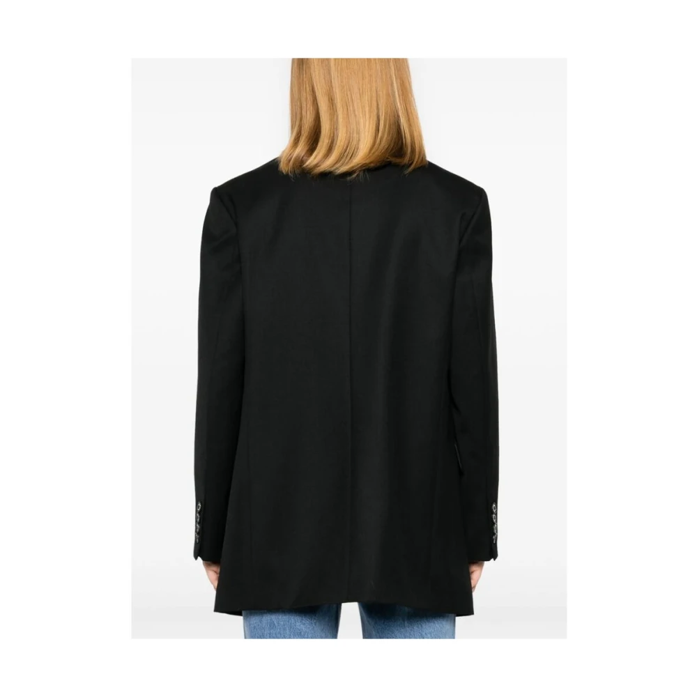 LOW Classic Zwarte wollen blend jas met inkeping revers Black Dames