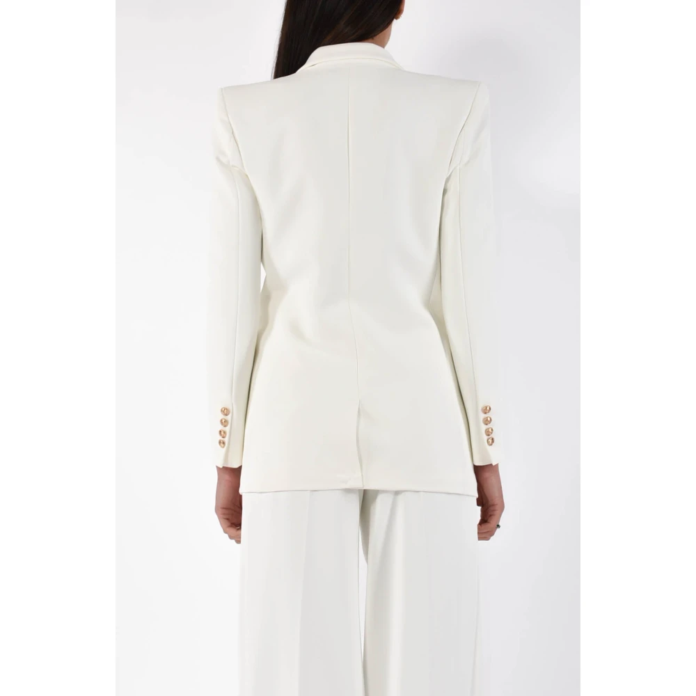 Elisabetta Franchi Gouden knoop Crêpe Jas White Dames
