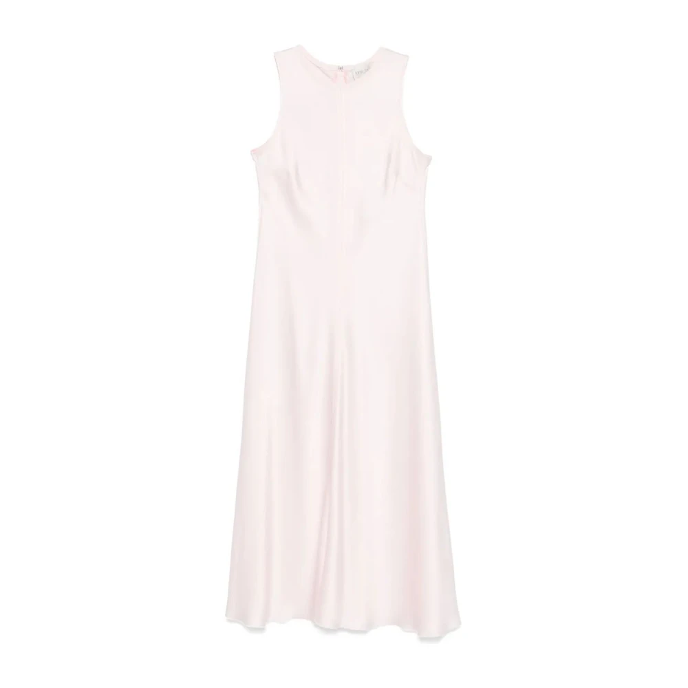 Forte Satijnen Ronde Hals Jurk Beige Dames