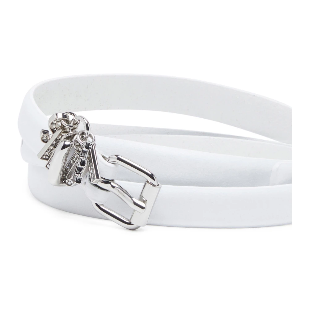 Diesel Leather belt with crystal logo charms White Dames