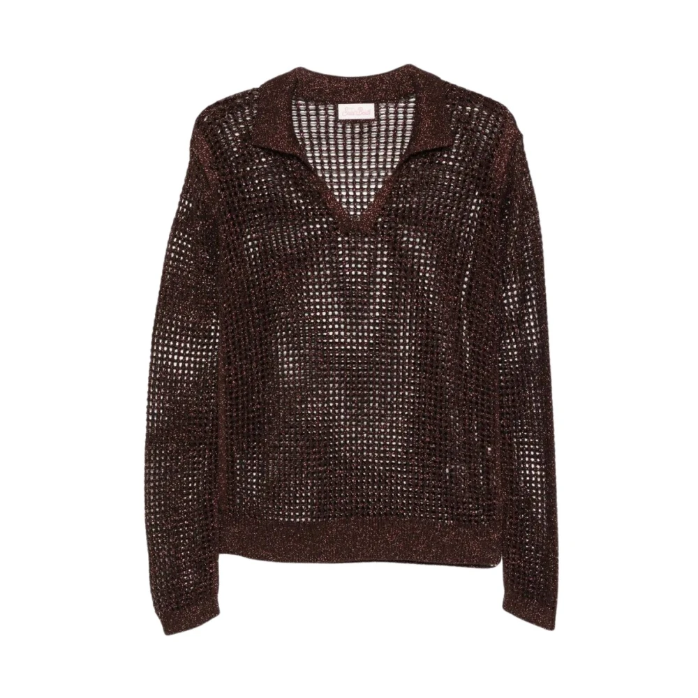 Mc2 Saint Barth Women's Brown V-Neck Knitwear, M, Nassi Mesh