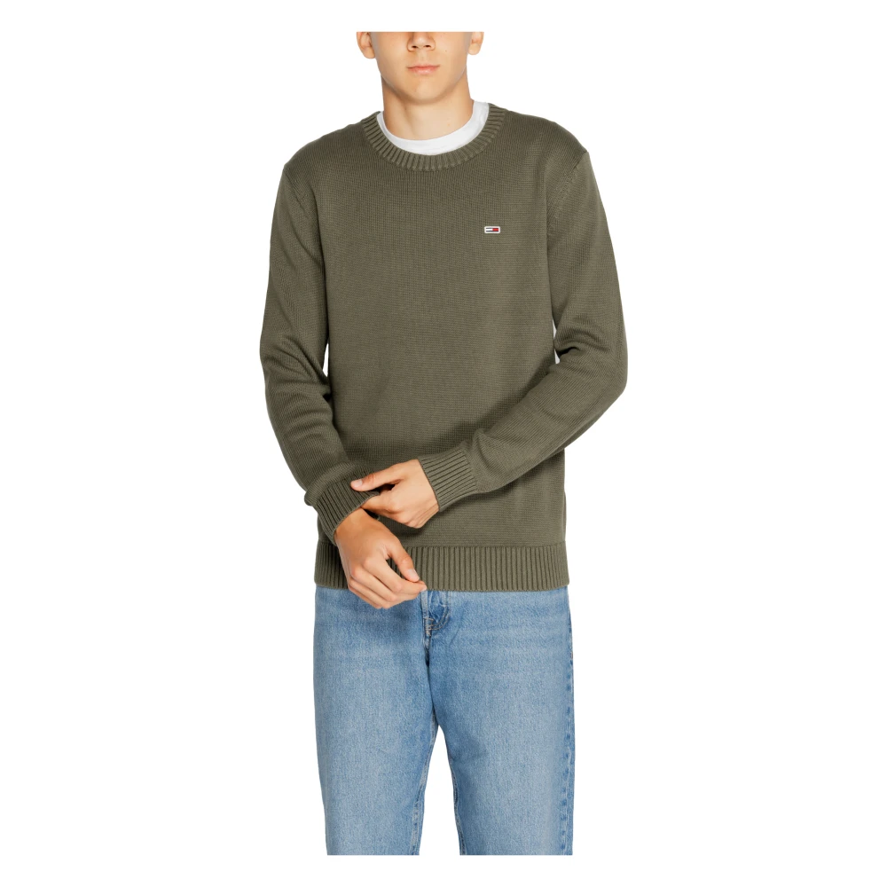 Tommy Hilfiger Groene Katoenen Gebreide Trui Ronde Hals Mannen Green Heren