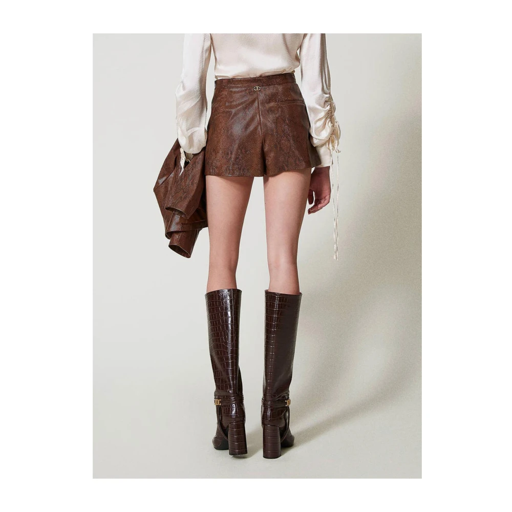 Twinset Hagedis Print Kunstleren Shorts Brown Dames