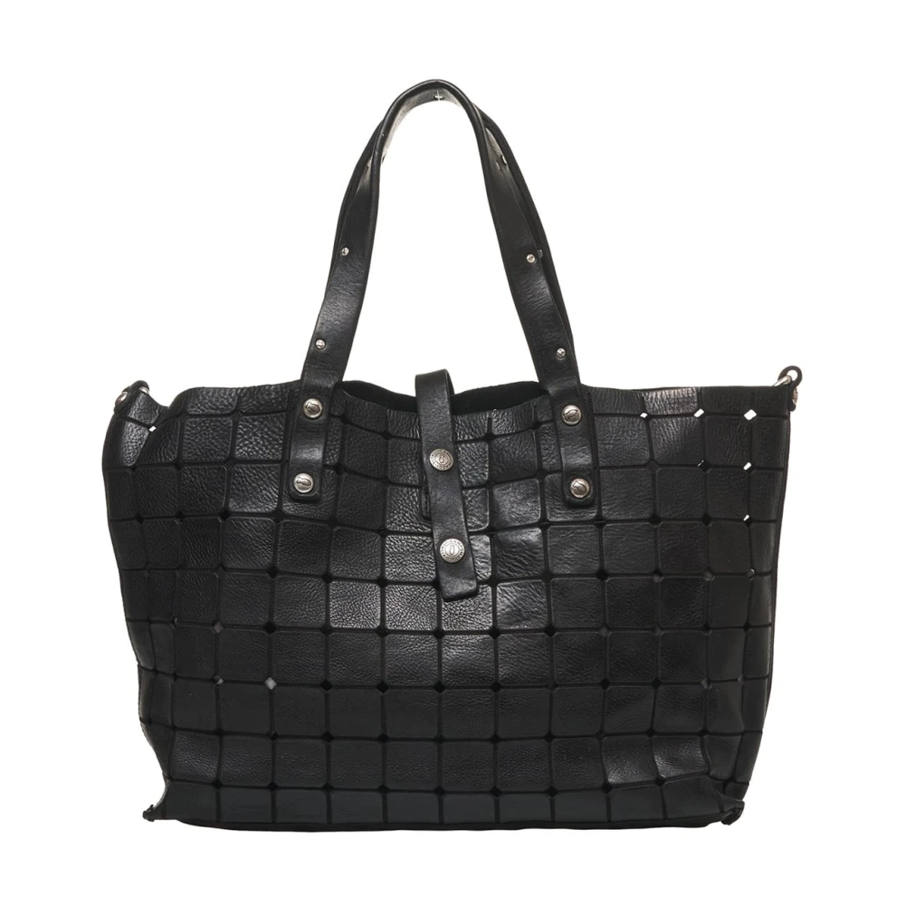Campomaggi Zwarte Leren Shopper met Stud Details Black Dames