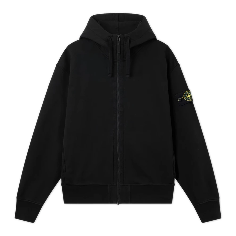 Stone Island Cotton Zip-Up Hoodie - Male - Zip-Throughs - Black - L - Sweatshirts & Hoodies