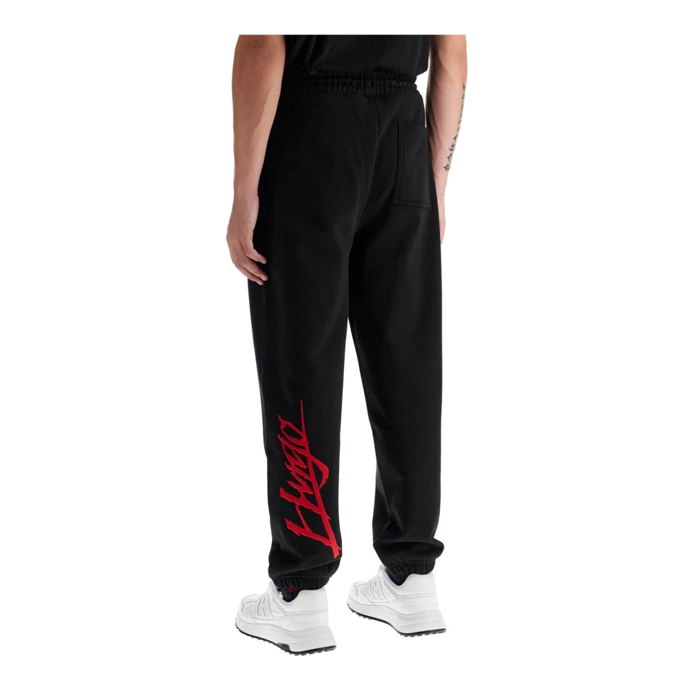 Hugo Boss Logo Joggers in Geborsteld Katoen Jersey Black Heren