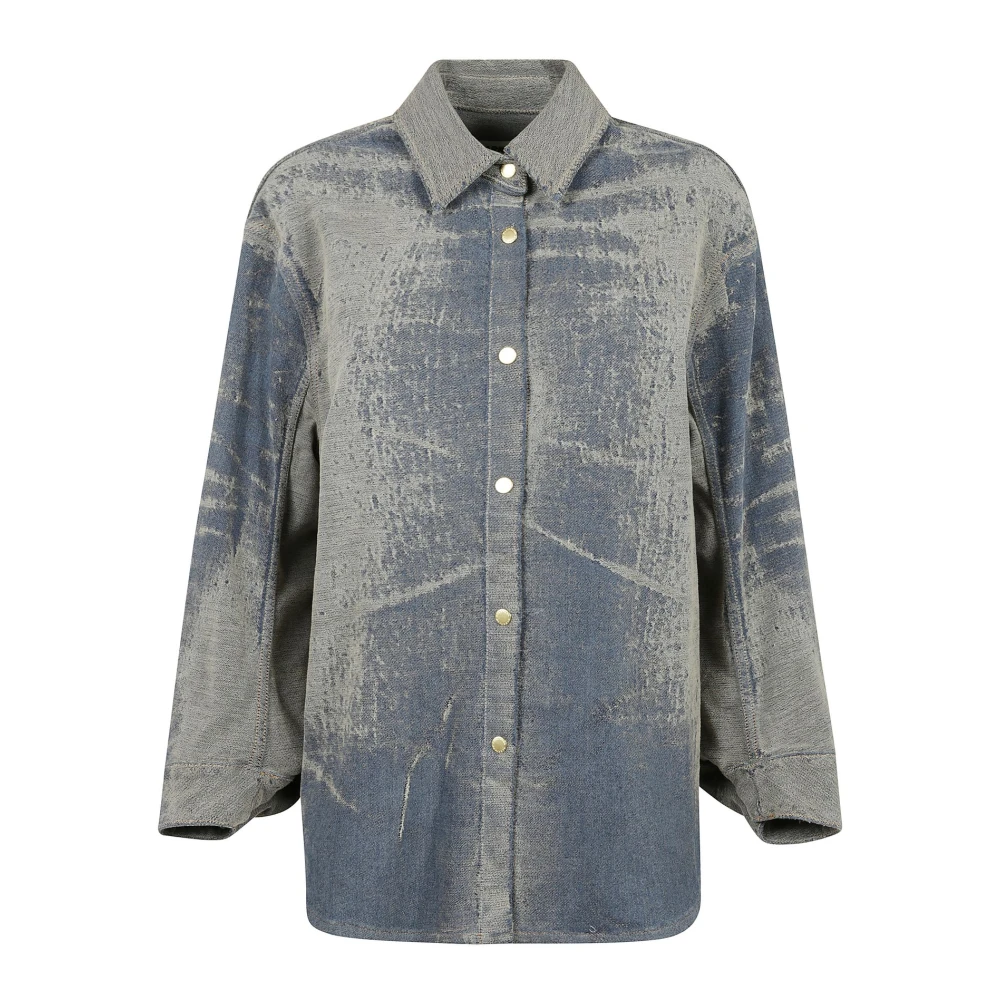 Darkpark Jacquard Denim Oversized Shirt Blue Dames