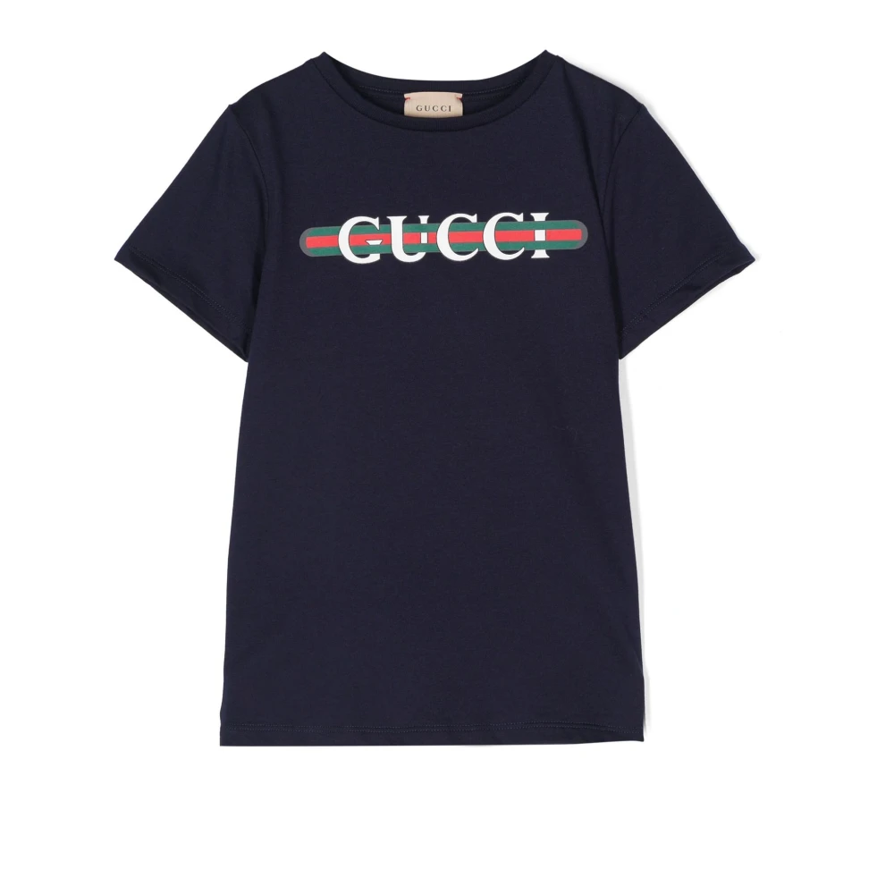 Gucci Blå Bomull Logo Print T-shirt Blue, Flicka