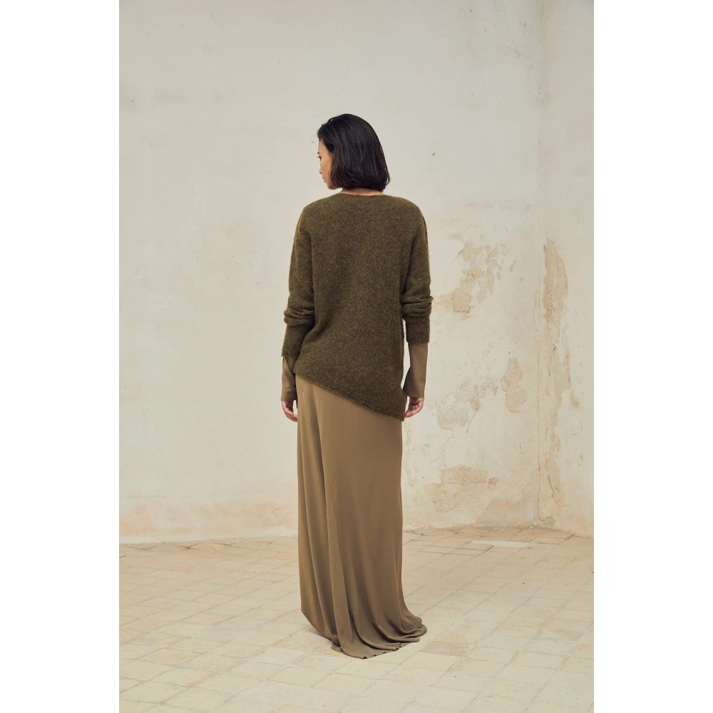 Cortana Asymmetrische Alpaca Merino Zijde Trui Green Dames