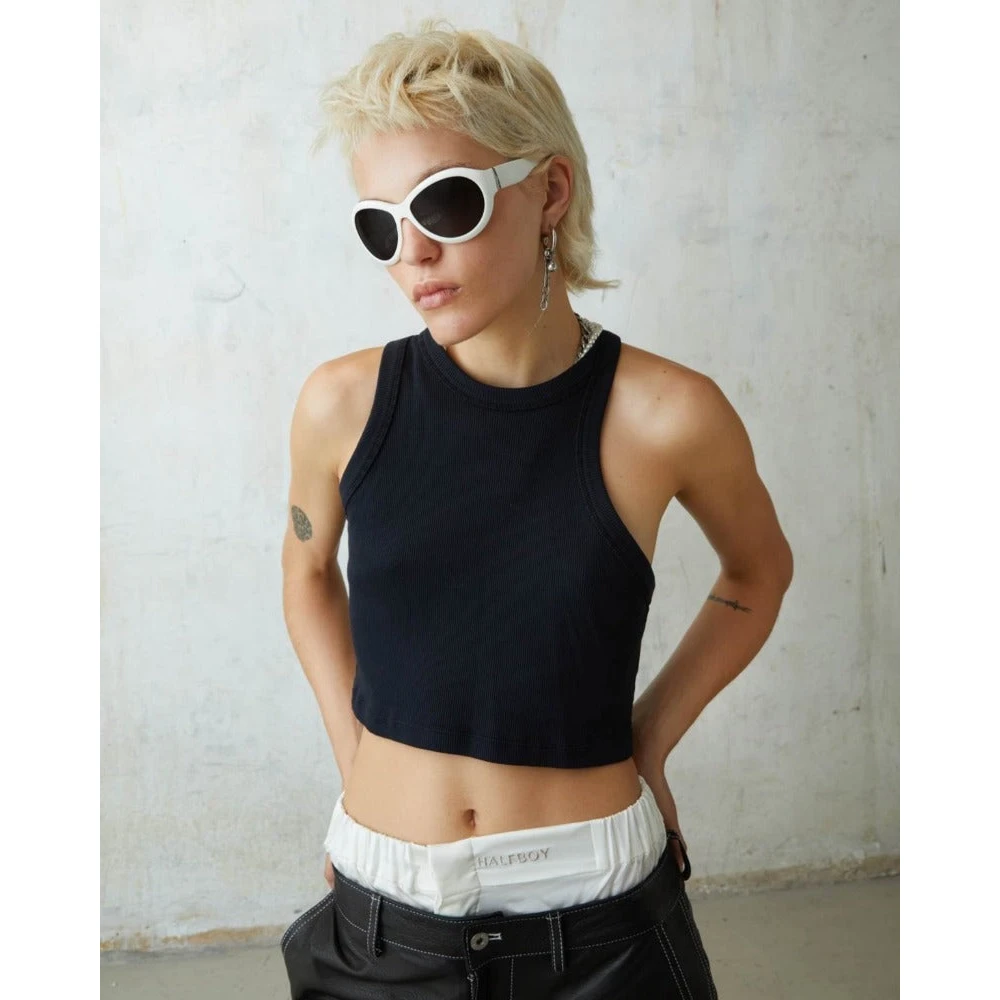 Halfboy Asymmetrische Tank Top Crop Zwart Black Dames