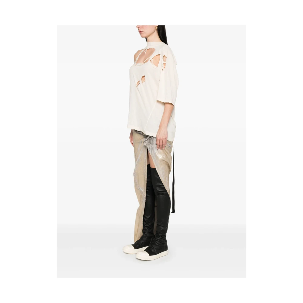 Rick Owens Versleten Crew Neck T-shirt Dark Shadow Beige Dames