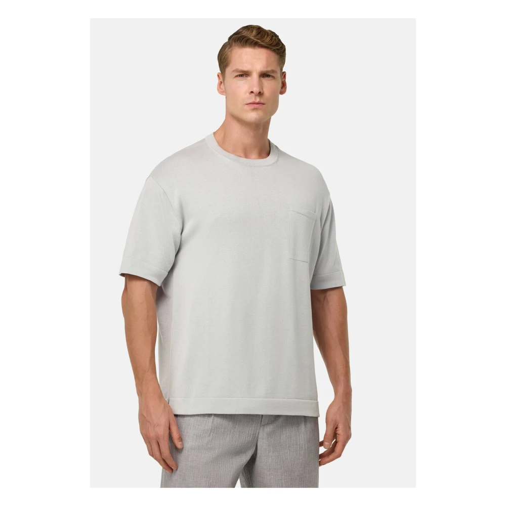 Boggi Milano Pima Katoenen Gebreide T-Shirt Blue Heren