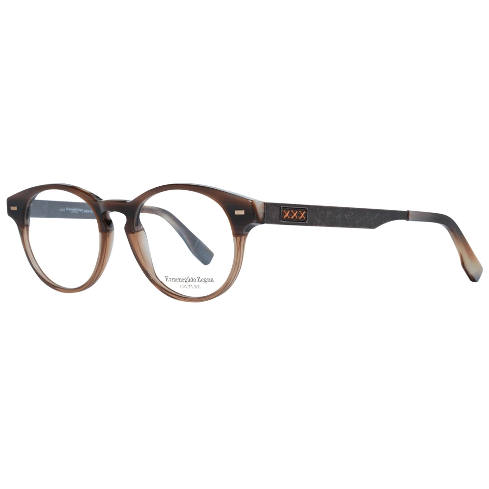 Ermenegildo Zegna Bruine Ronde Plastic Optische Monturen Brown Heren