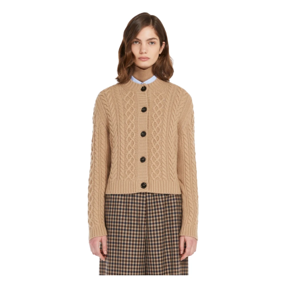 Max Mara Weekend Beige Kabelgebreide Cardigan Sweater Beige Dames