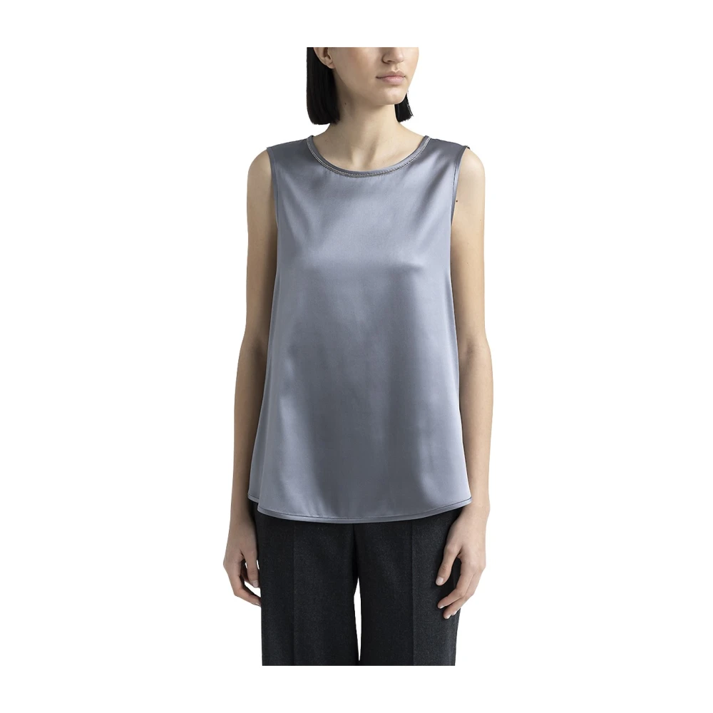 PESERICO Glanzende zijden satijnen top met Punto Luce afwerking Gray Dames