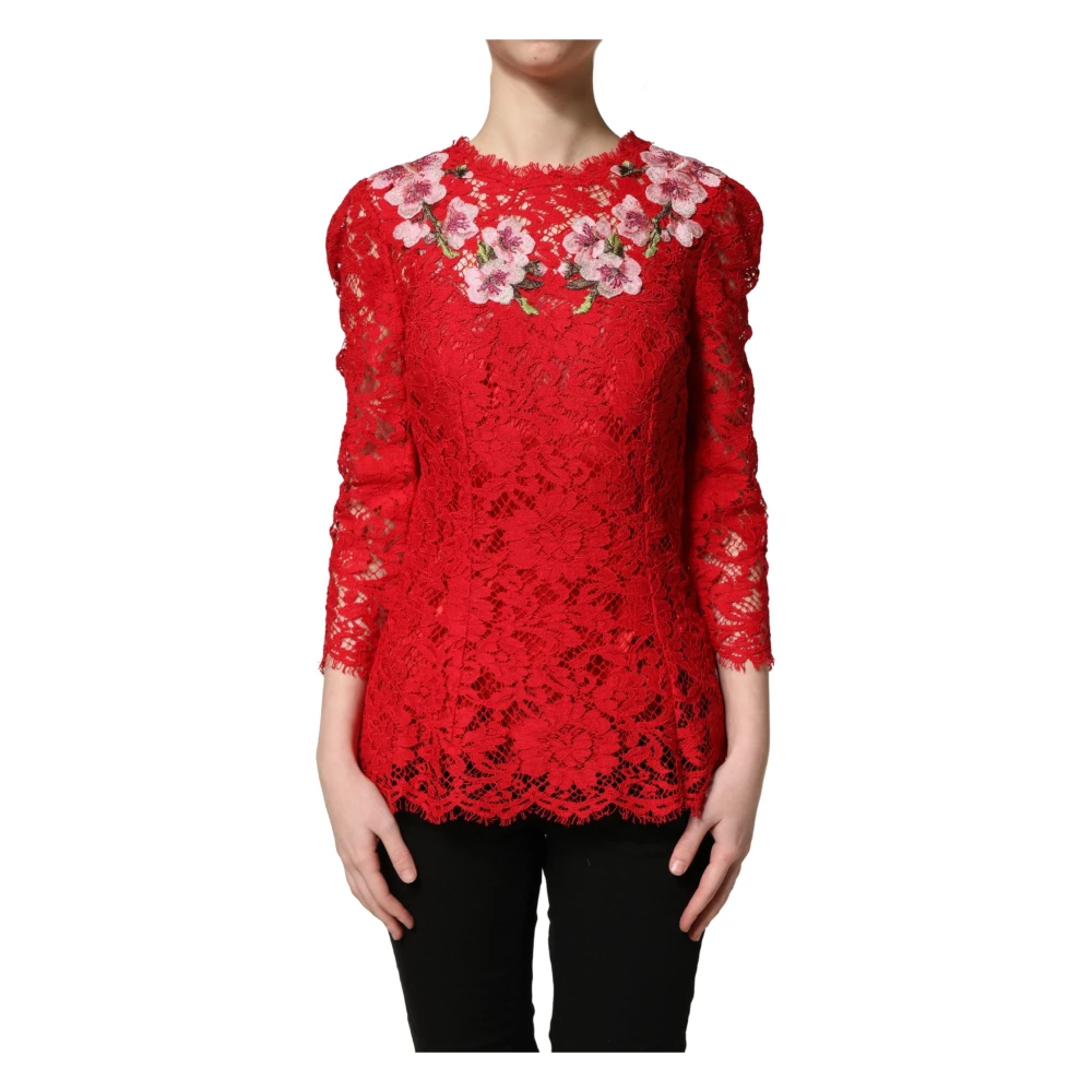 Dolce & Gabbana Red Lace Floral Embroidery Long Sleeves Top - IT36|XXS - Image 2