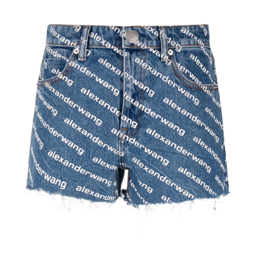 Alexander wang Blauwe Shorts met Logo Print en Hoge Taille Blue Dames