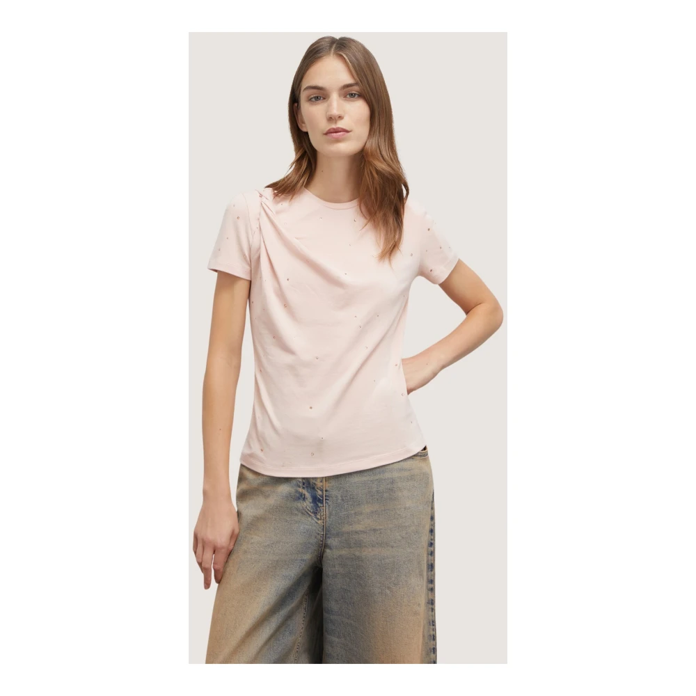 Motivi Sprankelend T-shirt met knoop vooraan Pink Dames