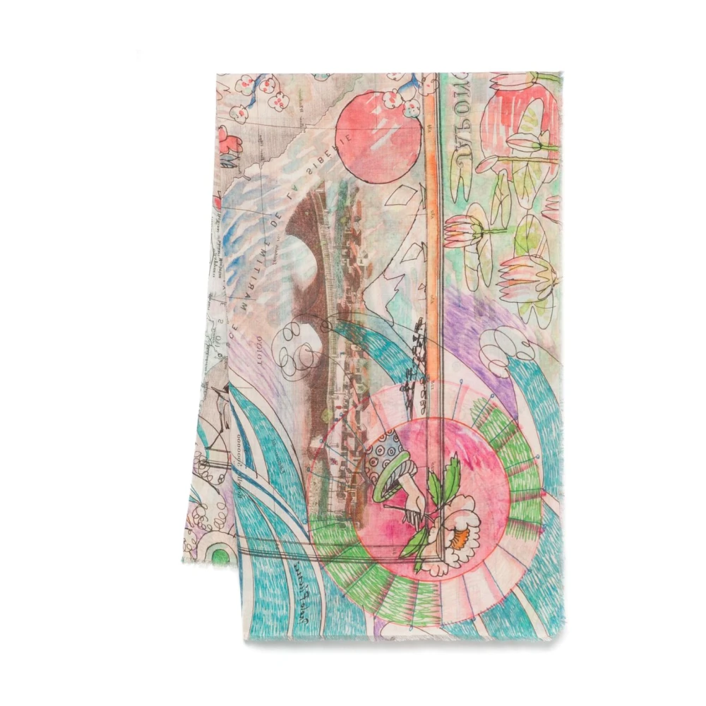 Faliero Sarti Grafisch Bedrukte Sjaal met Rafelrand Multicolor Dames