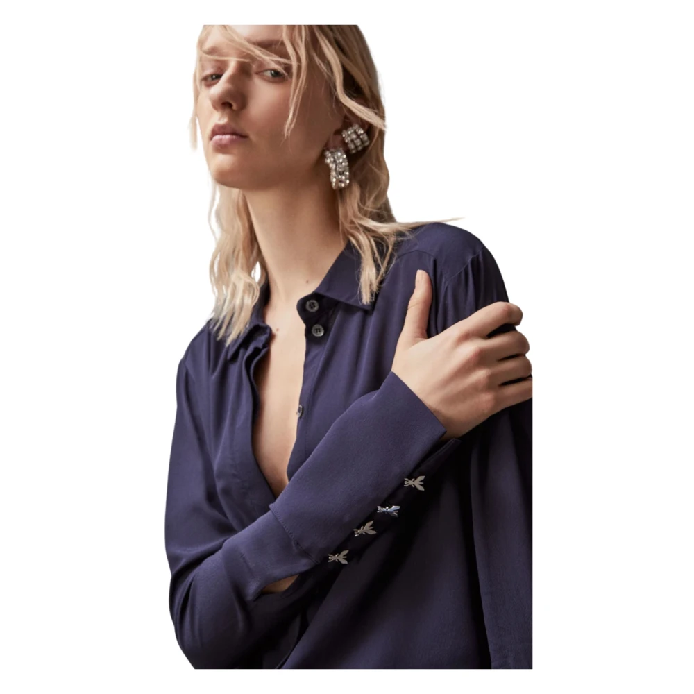 PATRIZIA PEPE Blauwe Essential Blouse met Fly-knopen Blue Dames