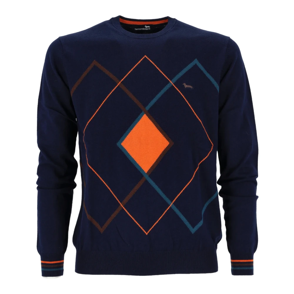 Harmont & Blaine Blauwe herentrui met ruitpatroon XL Blue Heren