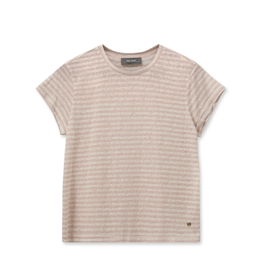 MOS MOSH Gestreepte Tee Top in Rose Smoke Beige Dames