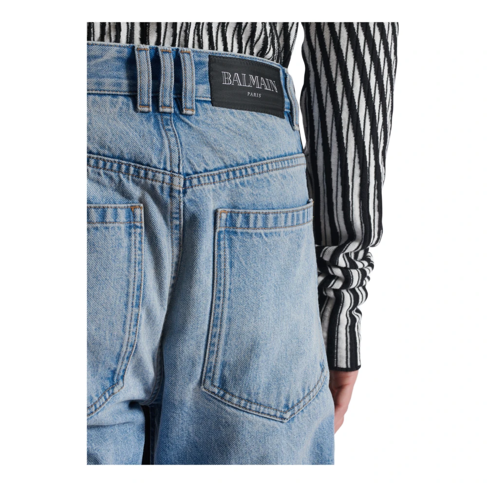 Balmain Losvallende denim en gebreide jeans Blue Heren