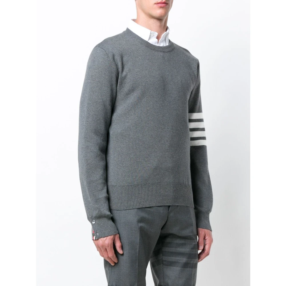 Thom Browne Grijze Katoenen Trui met Vier Streepdetails Gray Heren
