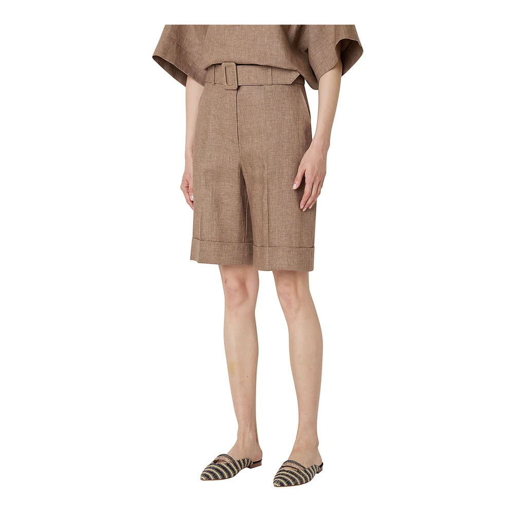 Eleventy Linnen Bermuda Shorts met Riem Brown Dames