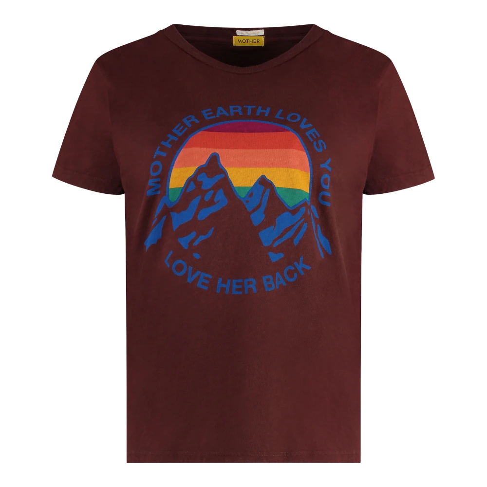 Mother Geribbelde crew-neck T-shirt in katoen Red Dames