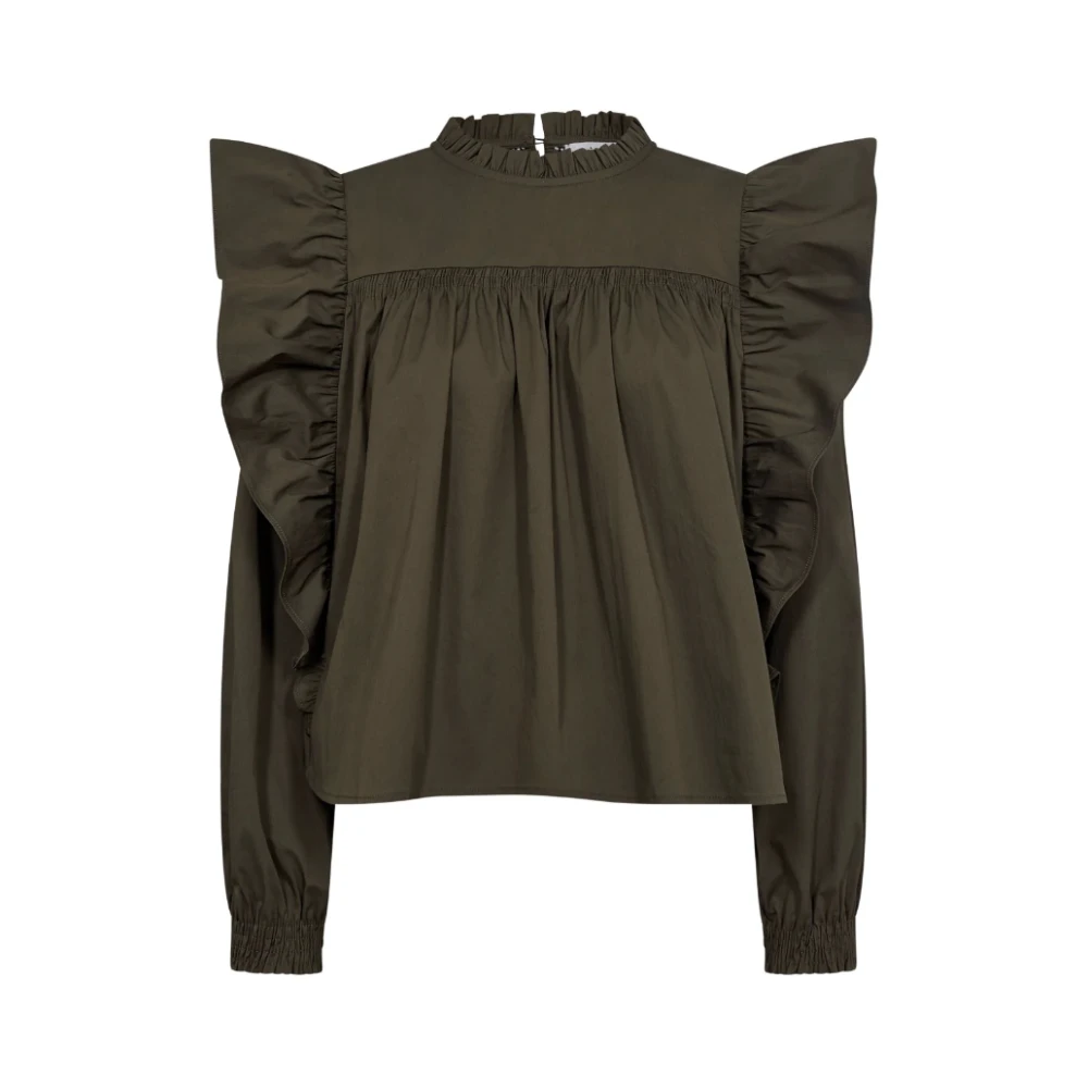 Co'Couture Grön Bomull Frill Blus Green, Dam