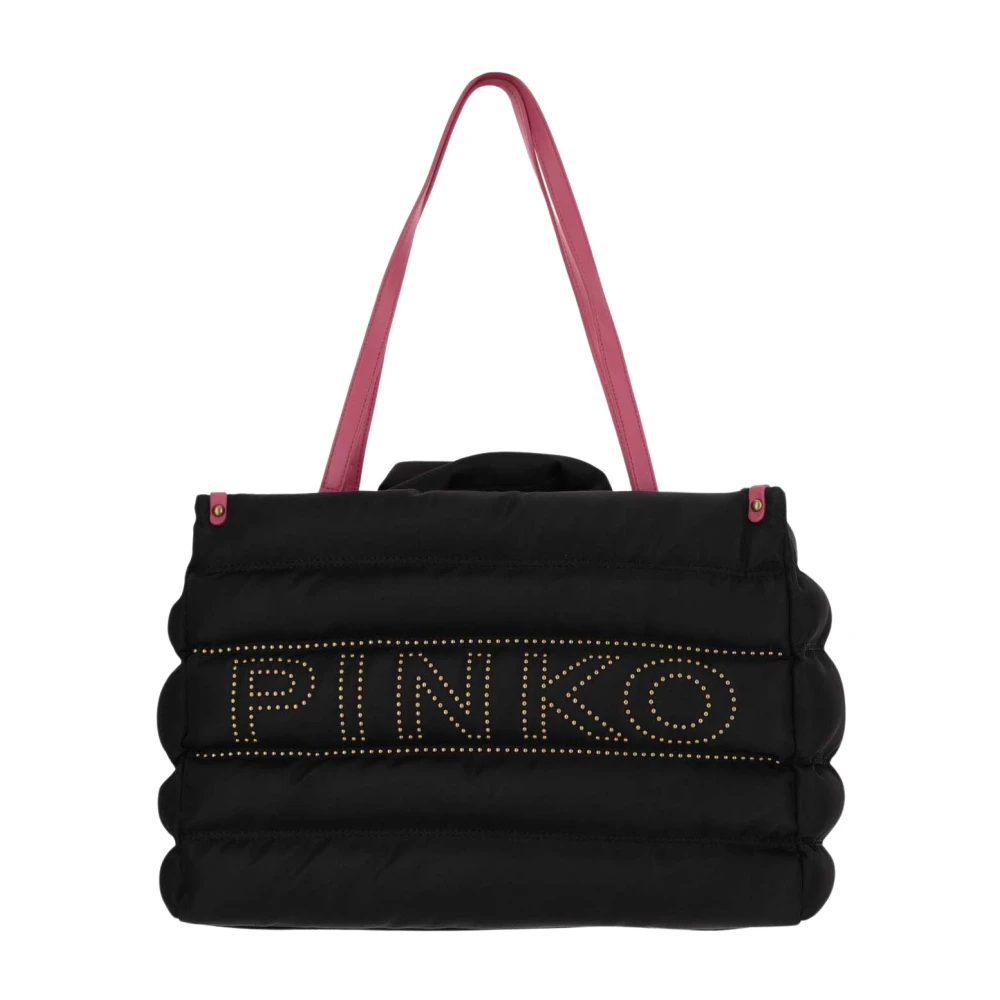 Pinko Gewatteerde nylon tote tas met logo detail Black Dames
