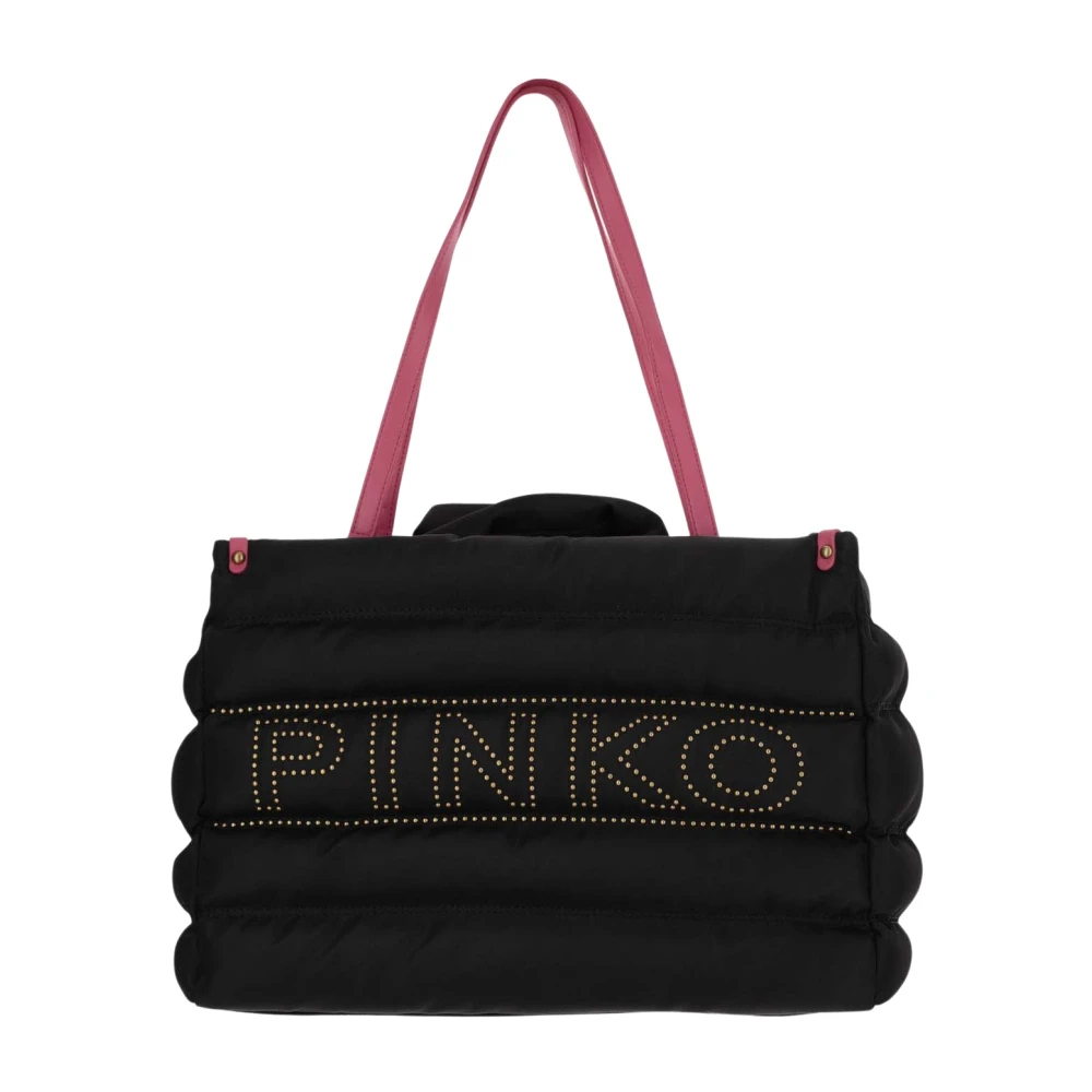 Pinko Vadderad nylon tote väska med logodetalj Black, Dam
