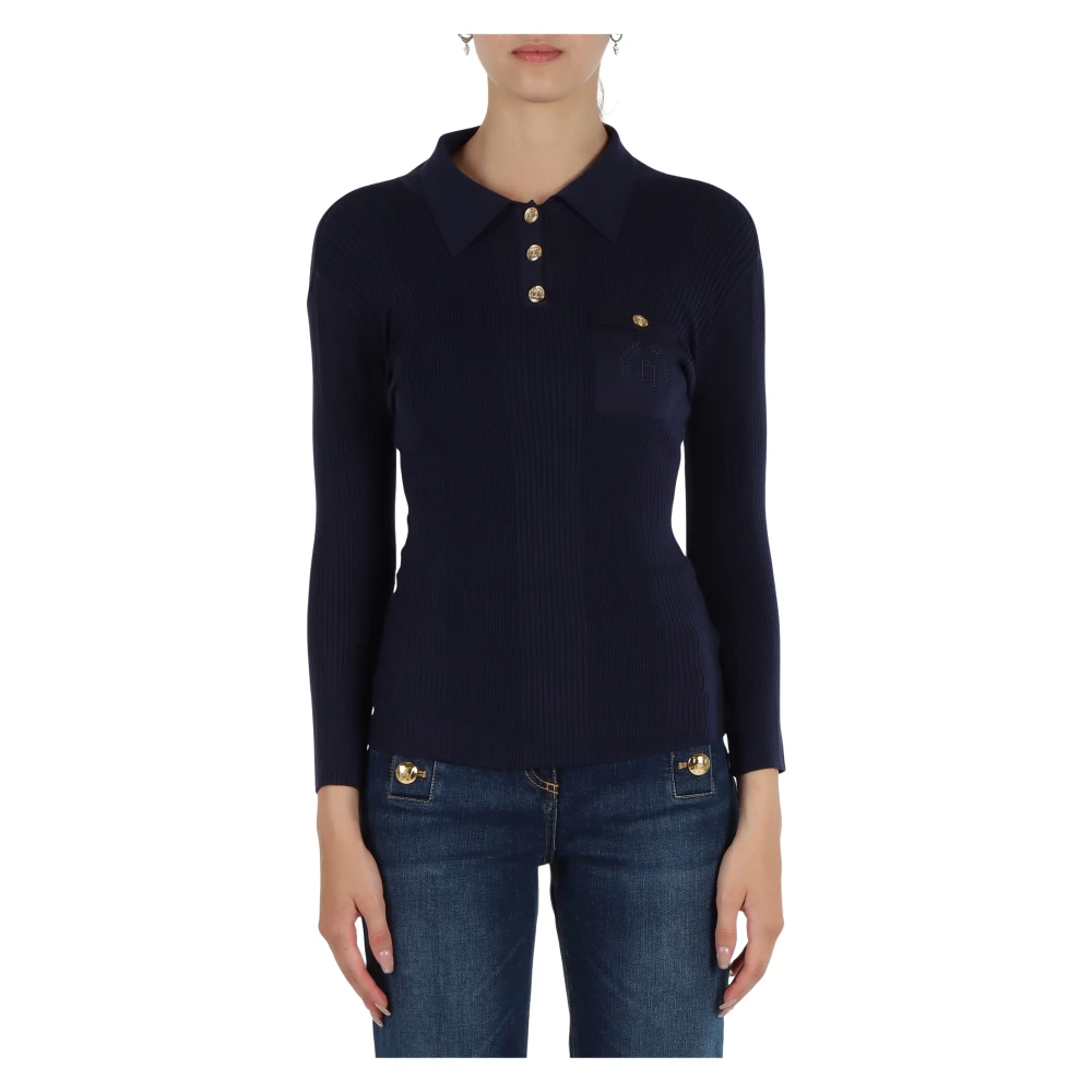 Elisabetta Franchi Gebreide zijde blend polo shirt Blue Dames