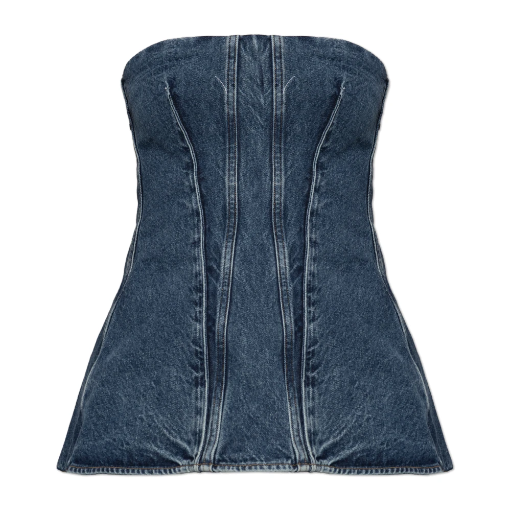 Agolde Women's Blue Lara Strapless Denim Top - Sleeveless Tops - Xs - Tops