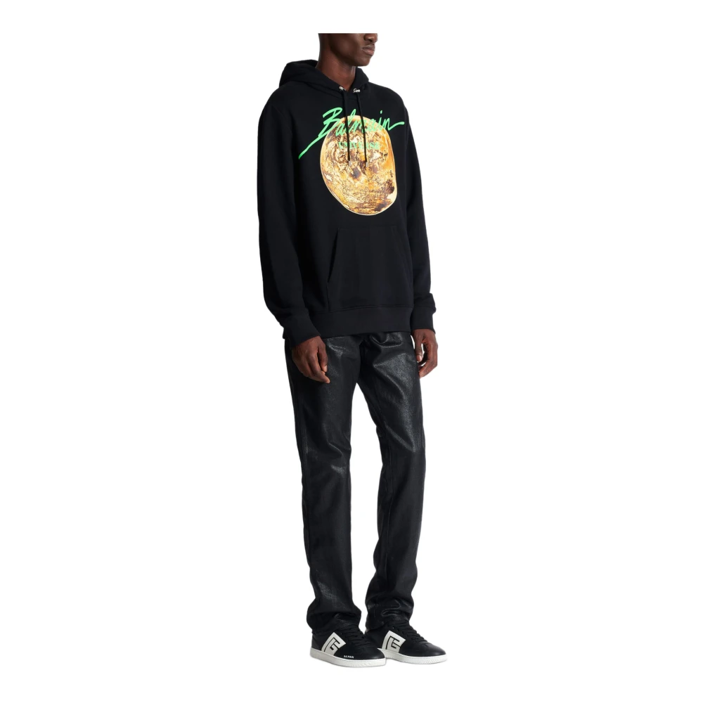 Balmain Gedrukt Universe-logo en planeet hoodie Black Heren