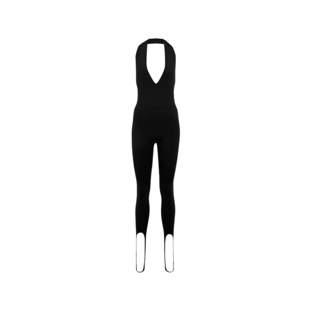Saint Laurent Diep Uitgesneden Wollen Jumpsuit Zwart Dames