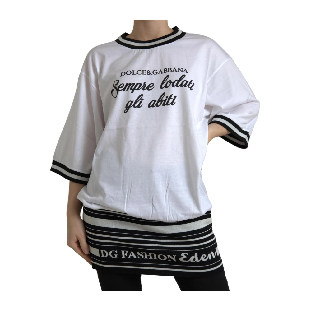 Dolce & Gabbana Women's White Crew Neck Printed T-Shirt - T-Shirts - S- Tops