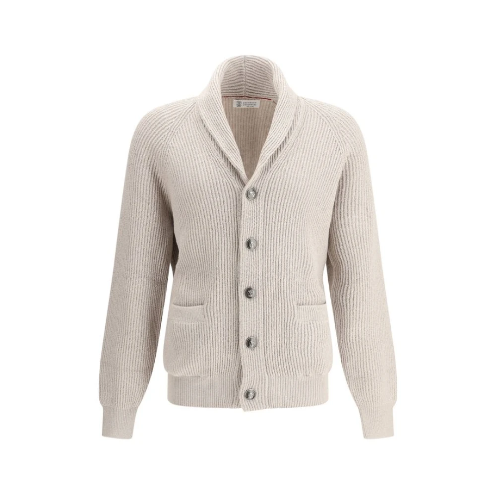 BRUNELLO CUCINELLI Katoenen vest met geribbeld ontwerp Beige Heren