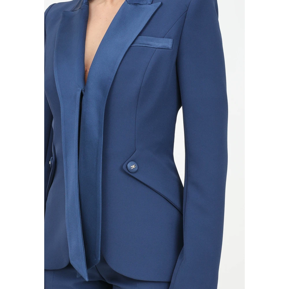 Elisabetta Franchi Blauwe smokingjasje met satijnen revers Blue Dames