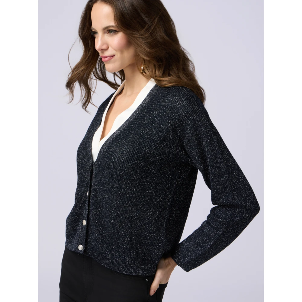Oltre Lurex gebreid vest met juweelknopen Blue Dames