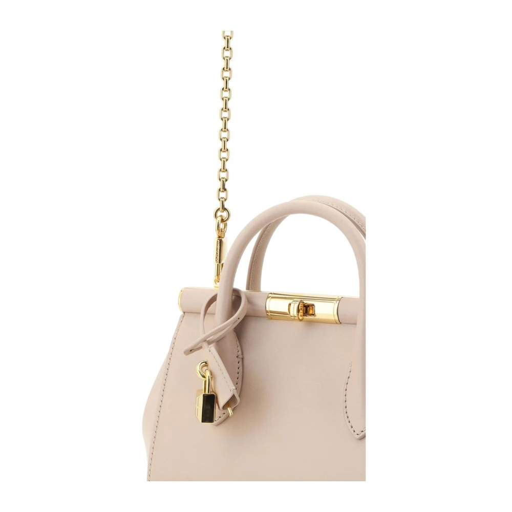 Dolce & Gabbana Elegante Leren Handtas met Kettingriem Beige Dames